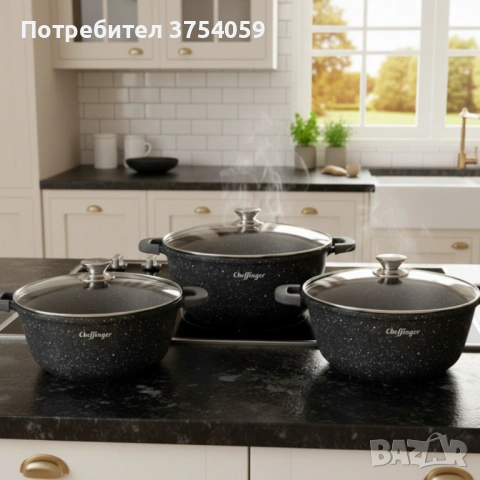 Комплект тенджери Cheffinger – 6 части с мраморно покритие, 20 / 24 / 28 см, снимка 5 - Съдове за готвене - 53124716