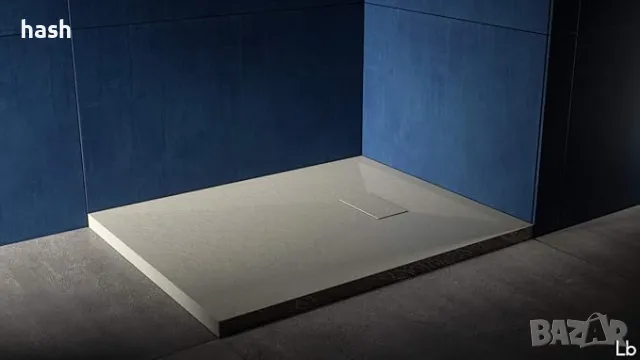 Корито за душ кабина (70 x 90 H 2,5 cm, сив), стъклена смола, ефект на камък