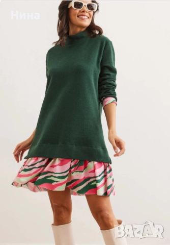 Интересна, мека и топла дамска рокля фино плетиво, снимка 3 - Рокли - 52797334