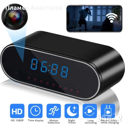 Скрита мини камера в LED часовник – Wi-Fi, 1080p Full HD, нощно виждане, сензор за движение