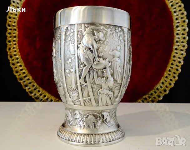 Бокал,чаша от калай Гроздобер,вино. , снимка 2 - Антикварни и старинни предмети - 44110387