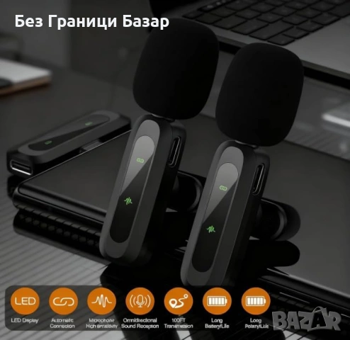 Нови Безжични двойни лавалиер микрофони 2 броя с приемник USB-C Lightning, снимка 6 - Микрофони - 53280548