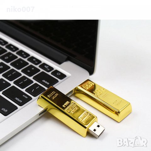 USB 2.0 флаш памет 64GB-златно кюлче-флашка-USB Flash Drive , снимка 3 - Карти памет - 28099979