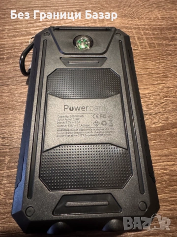 Нова външна батерия 10000mAh соларна 2 USB компас карабинер Power bank