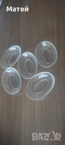 Комплект от 5 ретро чинийки за ядки* Стъкло* от Соца, снимка 6 - Чинии - 51975863