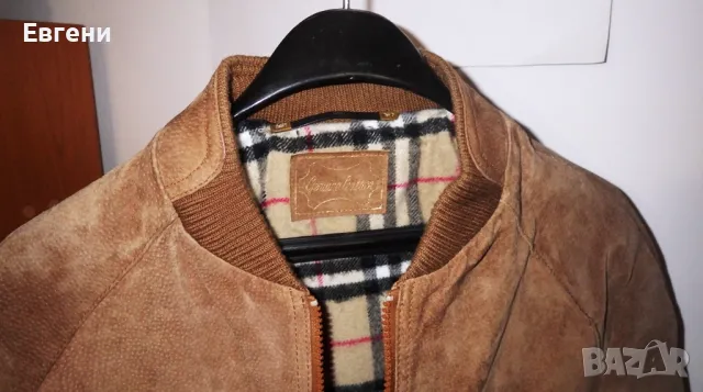 Топло яке тип "бомбър" от естествена кожа „набук”, снимка 2 - Якета - 47971988