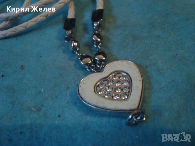 МОДНО СЪРЦЕВИДНО АРТ КОЛИЕ БЛАГОРОДНА СТОМАНА ЦИРКОНИ и ПЛЕТЕНО ШНУРЧЕ 27355, снимка 9 - Колиета, медальони, синджири - 35100783