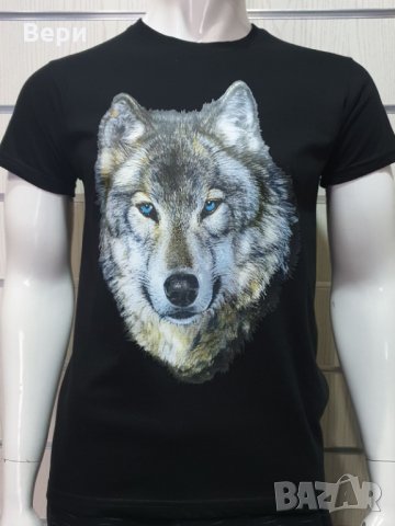 Нова мъжка тениска с трансферен печат Вълк със сини очи, Серия вълци, снимка 7 - Тениски - 27554751