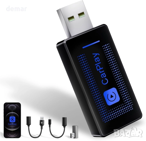 Безжичен CarPlay адаптер (2025) за iPhone - Plug & Play USB конвертор, автомобили 2016+ и iOS 10+