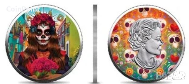 DIA DE MUERTOS Светещи в тъмното 3x1 Oz сребърни монети 5$ Канада 2022, снимка 3 - Нумизматика и бонистика - 44041352