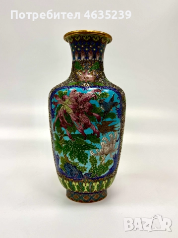 Антикварна ваза клуазоне - ръчен емайл, cloisonné, снимка 4 - Антикварни и старинни предмети - 52985737