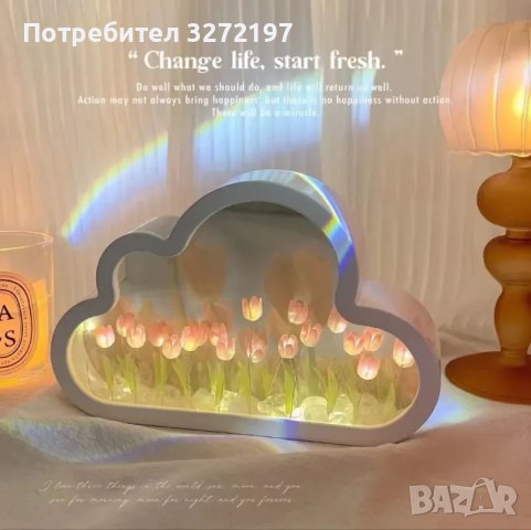 Ръчно изработена LED нощна лампа с изкуствени цветя - ЛАЛЕТА ,Направи си сам., снимка 8 - Настолни лампи - 43683300