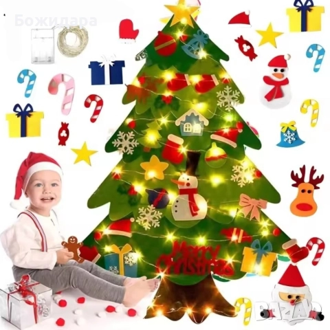 Коледна елха с Лампички от филц за деца