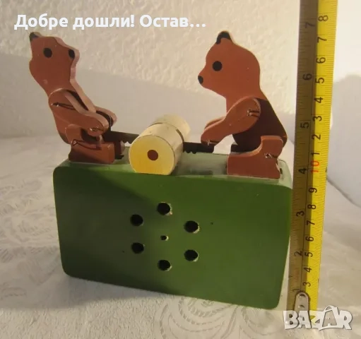 Механични играчки: стара механична играчка, с зайци, кълвящи дървени пиленца, мечета, снимка 15 - Антикварни и старинни предмети - 48649640