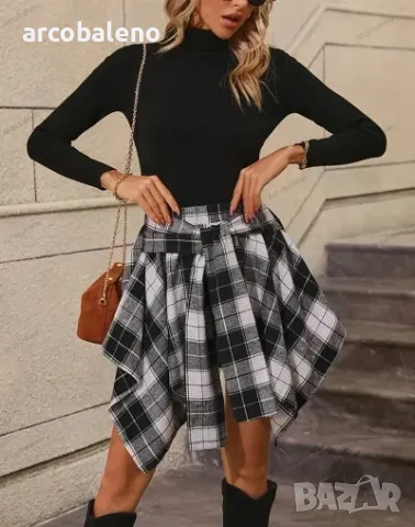 Асиметрична модна дамска карирана пола, 2цвята , снимка 4 - Поли - 49624145