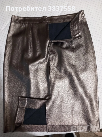Кожена пола златиста от екокожа, снимка 3 - Поли - 52503739
