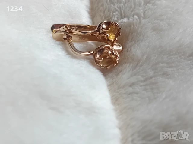 Златни обеци с естествен цитрин, снимка 2 - Обеци - 53451250