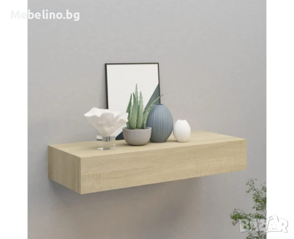 Стенен рафт с чекмедже, дъб,   МДФ, снимка 1