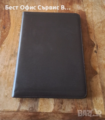 папка луксозна за документи тъмнокафява естествена кожа с химикалка А4