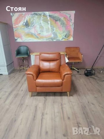 Кафяв кожен фотьойл, снимка 6 - Дивани и мека мебел - 43290509