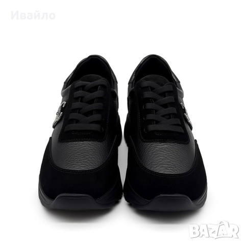 Дамски черни обувки от естествена кожа с платформа и метален акцент, снимка 2 - Дамски ежедневни обувки - 52368220