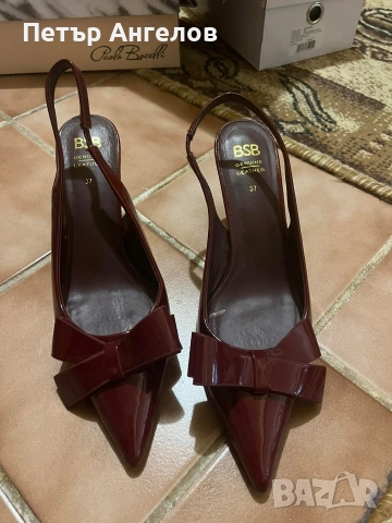 Лачени обувки BSB с панделка в цвят бордо