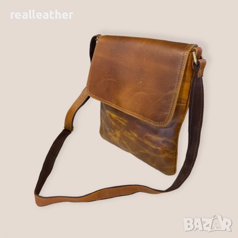 Мъжка чанта през рамо от естествена кожа в кафяво, снимка 2 - Чанти - 38513631