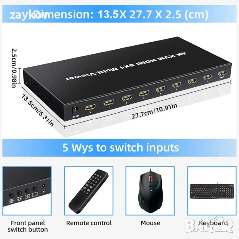 HXBER 8 входа и 1 изход, HDMI-съвместим сплитер, 4K 4K 30Hz, компютърна синхронизация, снимка 6 - Друга електроника - 50589129