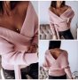 Розова блуза с остро деколте и гръб "прегърни ме" в 2 цвята, снимка 1