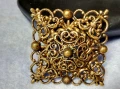 СТАРИННА РАЗКОШНА ПОЗЛАТЕНА МЕДНА БРОШКА ФИНА РЪЧНА МАЙСТОРСКА АЖУРНА ИЗРАБОТКА 20442, снимка 3