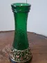 Стара немска ваза зелено стъкло с позлата 18/4, снимка 1