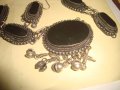 ОСМАНСКИ ГРИВНА и ОБЕЦА ПОСРЕБРЕНИ с ШЛИФОВАН ЧЕРЕН ОНИКС МАЙСТОРСКА СТАРА ИЗРАБОТКА НАКИТИ 23469, снимка 14
