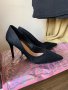 Черни остри велурени обувки на ток, 37 номер, снимка 1 - Дамски обувки на ток - 40860864