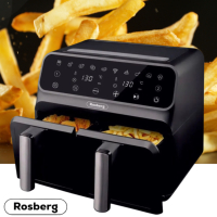 Фритюрник AirFryer Rosberg Premium RP51980N, 1700W, 2съда x 4л., Горещ въздух, Таймер, до 200°C, Чер, снимка 5 - Фритюрници - 44895557