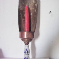 Стар бронзов свещник за стена, снимка 1 - Антикварни и старинни предмети - 27389709