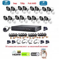 16ch Dvr, 16 броя 3мр 720р камери матрица Sony CCD + кабели 16 канално видеонаблюдение, снимка 1 - Комплекти за видеонаблюдение - 32217523