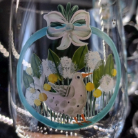 Комплект от уникални, ръчно  рисувани, тънкостенни, кристални чаши за вино. Декор птици, снимка 13 - Чаши - 44890964