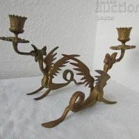 2 бр свещници с дракони месинг бронз антика фигура статуя, снимка 2 - Антикварни и старинни предмети - 28874398