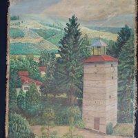 Картина, Часовниковата кула в Златица, Н. Шопов, 1986 г., снимка 1 - Картини - 32369588