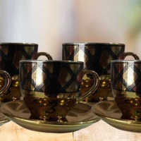 Комплект от 6 бр. чаши за кафе + 6 бр. чинийки, снимка 4 - Чаши - 44898684