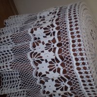  Винтидж ръчно плетена бяла памучна покривка за маса , снимка 9 - Антикварни и старинни предмети - 35656016