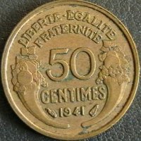 50 сантима 1941, Франция, снимка 1 - Нумизматика и бонистика - 28408864