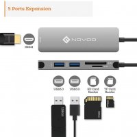 NOVOO  USB C Hub 5в 1 USB-C към 4K HDMI, 2USB 3.0, SD/TF четец на карти, снимка 2 - Други - 34749273
