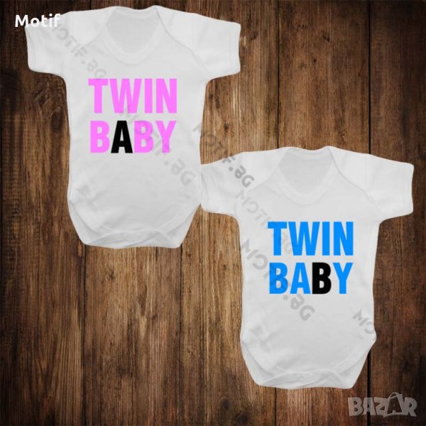 Бебешки бодита за близнаци с щампа TWIN BABY, снимка 1