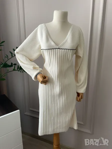 STEFANEL Плетена рокля с дълбоко деколте, XL, снимка 1