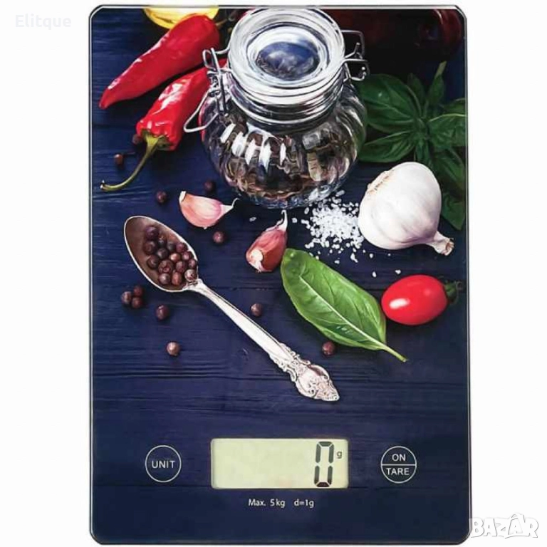 Кухненска везна, 5кг., 2хАААбатерии (не са вкл.), LCD екран, Люти чушки, Понички, Нар,  Кекс, снимка 1