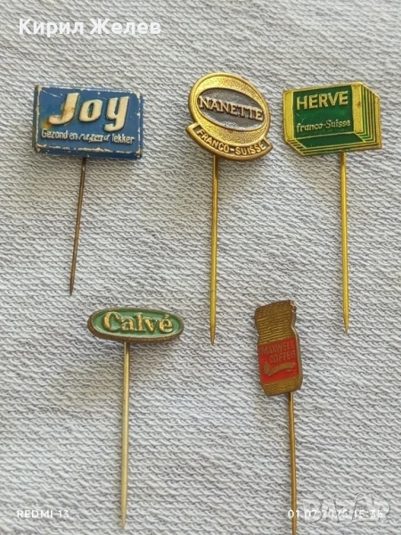 Пет значки стари редки HERVE,MANETTE,JOY за КОЛЕКЦИЯ ДЕКОРАЦИЯ 34960, снимка 1