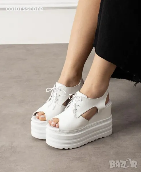 Сандали на платформа - бяла кожа - SJN88, снимка 1