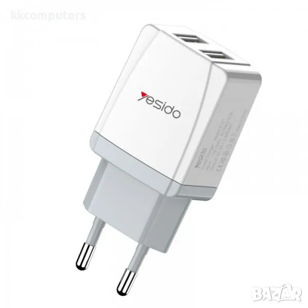 Зарядно/Адаптер 220V / Yesido YC21 / 2xUSB QC 3.0 / + кабел MicroUSB / Бял / Баркод : 456380, снимка 1