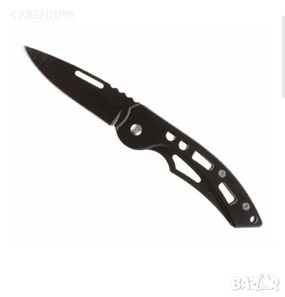 Джобен сгъваем нож с дупки в черен цвят., снимка 1